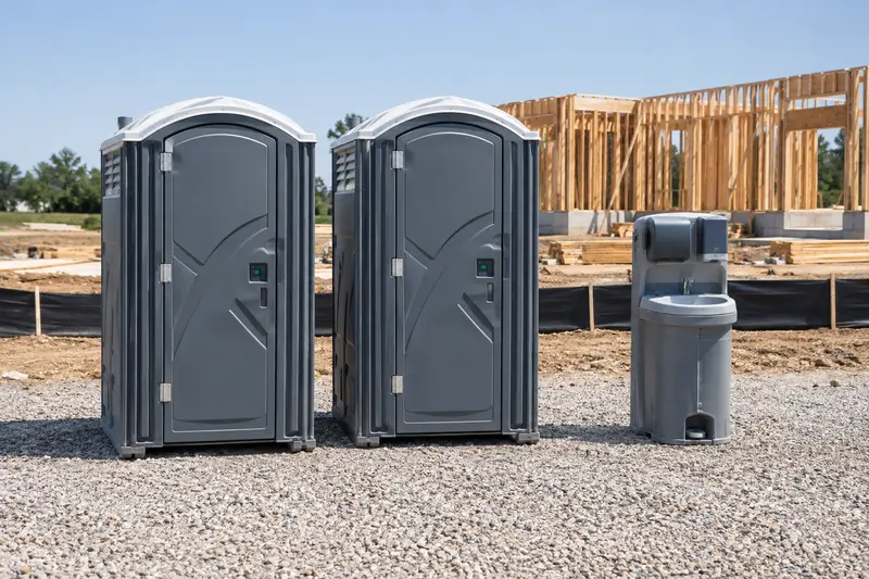 Portable toilets beside construction work